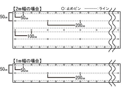 日本製大面積専用草なしシート_ピン打設位置