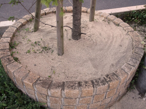 花壇にも防草土を撒く