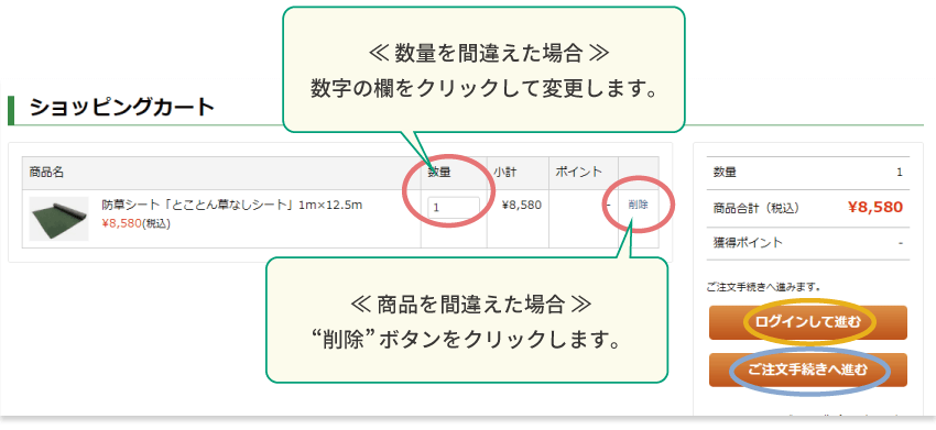 ショッピングカートの画面pc