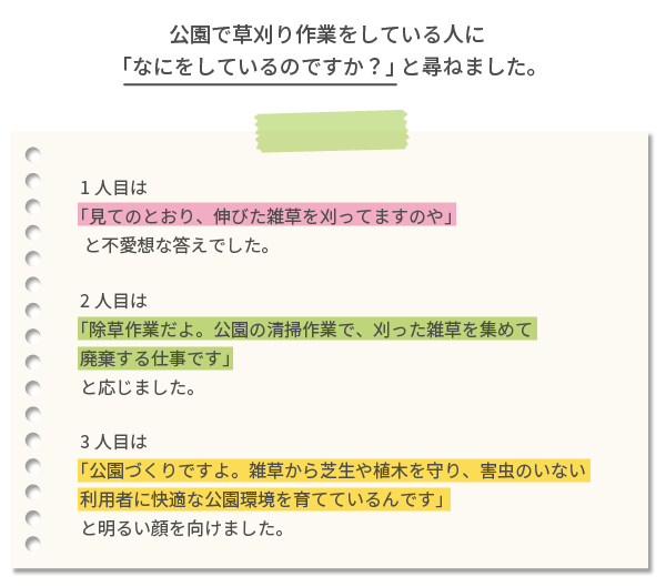 公園で草刈り作業をしている人に