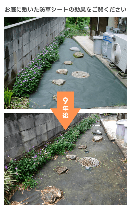 お庭に敷いた防草シートの効果