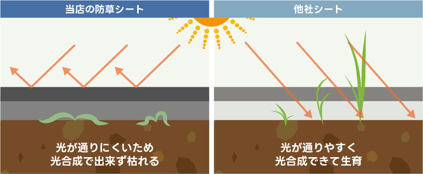 防草シートの遮光率の違い