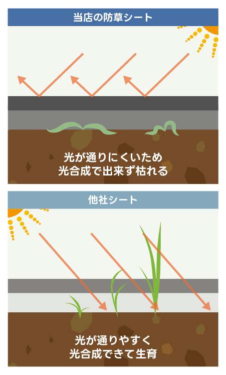 防草シートの遮光率の違い