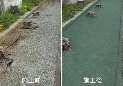 宅地の防草シート事例（お庭）