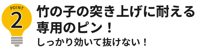 ポイント2竹の子の突き上げに耐える専用のピン