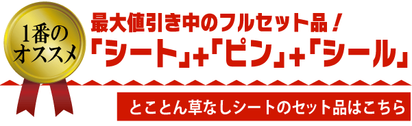 最大お値引き中のとことん草なしシート「防草シート」+「ピン」+「ピンシール」のフルセット品はこちら