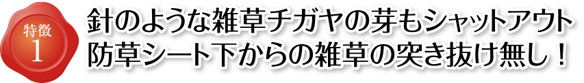 特徴1 針のような雑草チガヤの芽もシャットアウト 防草シート下からの雑草の突き抜け無し！